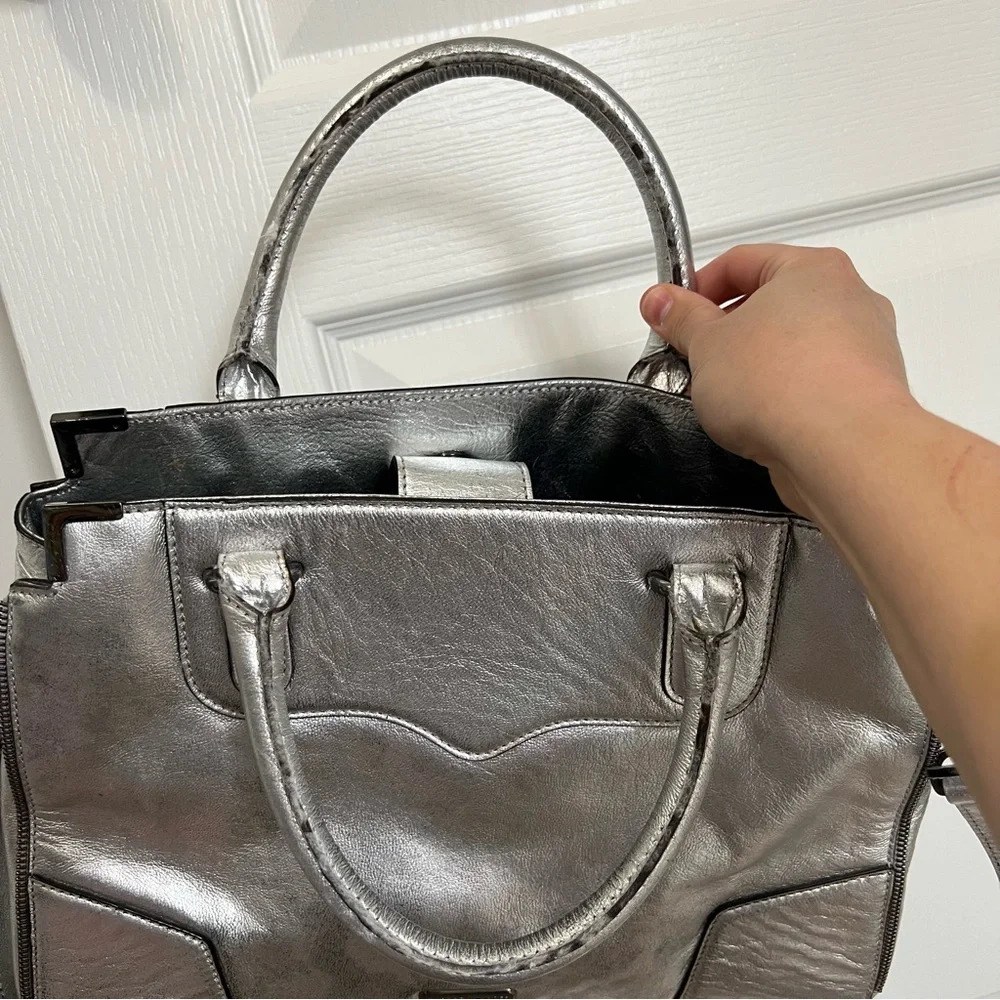 Rebecca Minkoff Silver Metallic Quilted Amorous Satchel Handle & Shoudler Straps